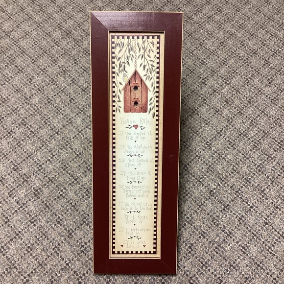 House Rules Birdhouse Design Country Primitive Framed Artwork - Picture 1 of 9